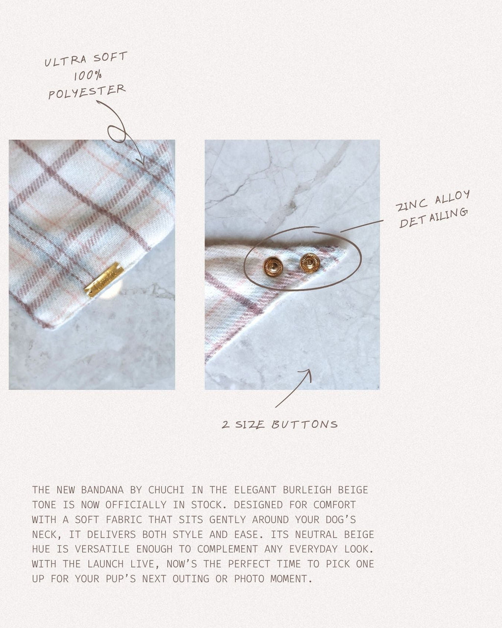 Product details of a fabric product with text on a white background